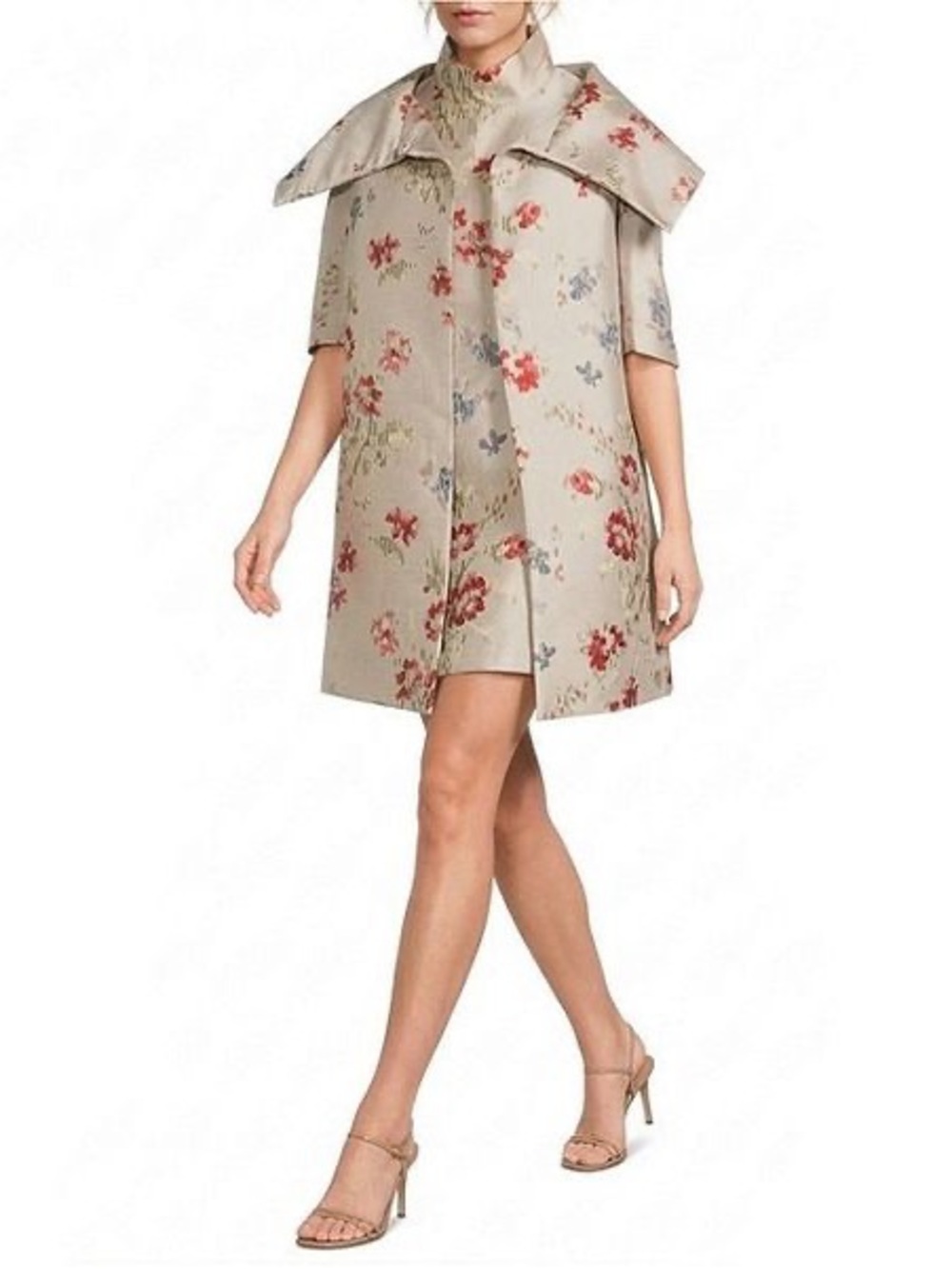 NWT Buru Jacquard Tailored Car Coat Sz XS/S Blue Red Floral
